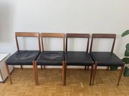4x Vintage Lübke Holzstühle mit Leder  Mid Century 