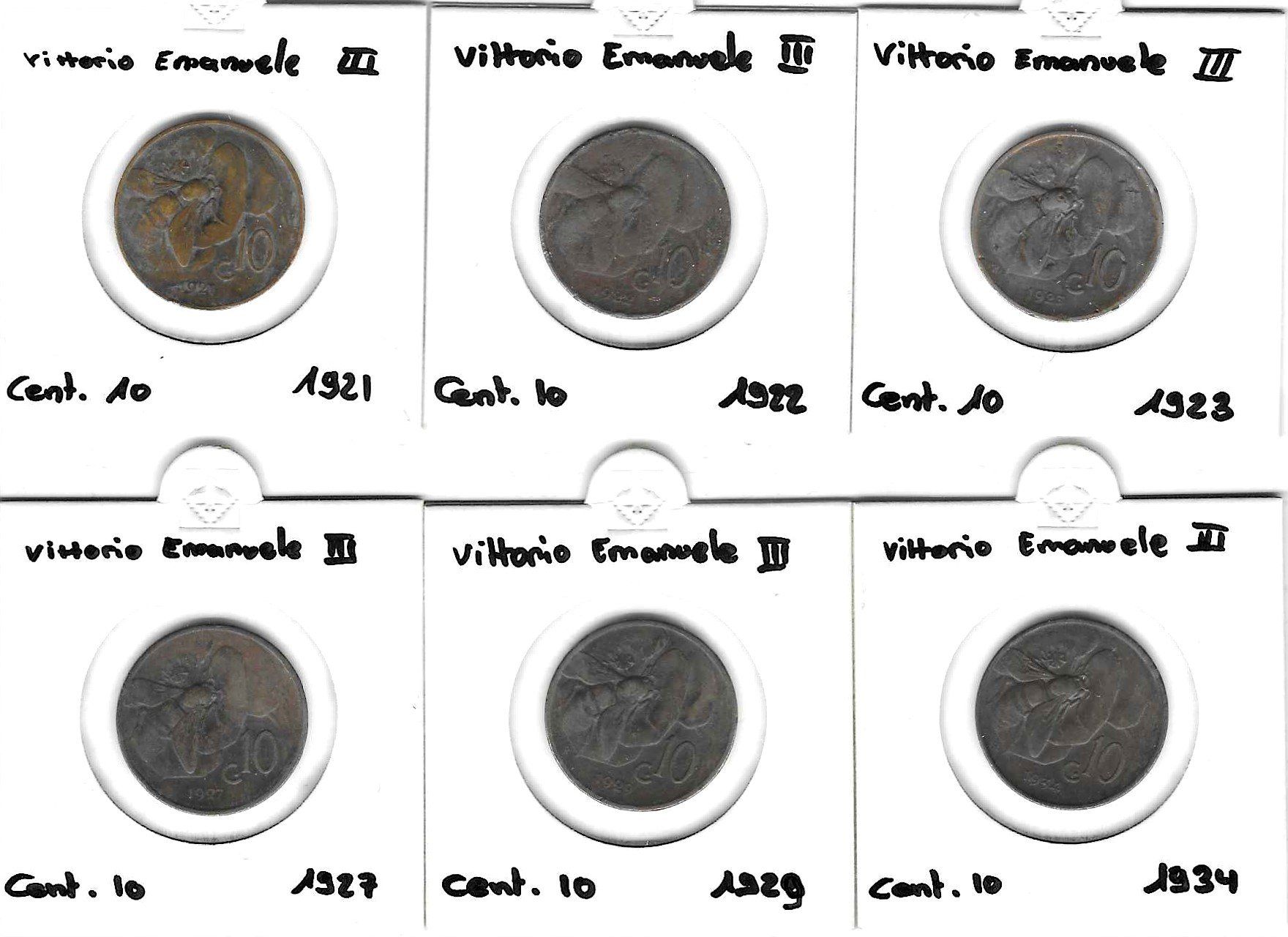 Alle Münzen: 6x 10 centesimi italia - 1921-1934 – Gebraucht aus Tavannes von Zitume