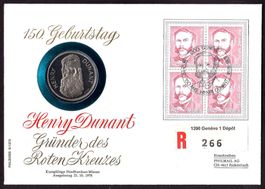 Münzbrief, Henry Dunant, Rot Kreuz Gründer, Sonder 5-Franken