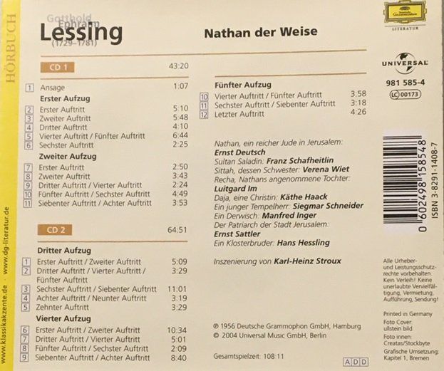 Audiolibri: Gotthold Ephraim Lessing - Nathan der Weise – Usato da Grüningen venduto da azulamarillo 1