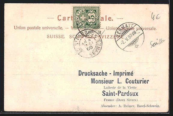Cartoline postali: AK Zermatt, Chalets und die Mischabel – Usato da Berlin venduto da bartko-reher 1