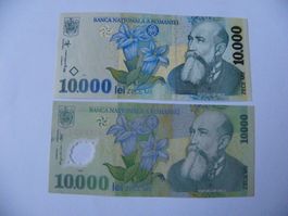 2 Banknoten 10000 Lei Rumänien 1999 und 2000, Top Zustand
