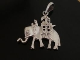 Grosser Orientalischer Elefant Anhänger 925 Sterlingsilber