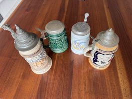 4 Bierkrüge mit Zinndeckel gebraucht guter Zustand