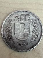 Schweizer 5 Fr. Silbermünze 1931 - Vintage Sammlerstück