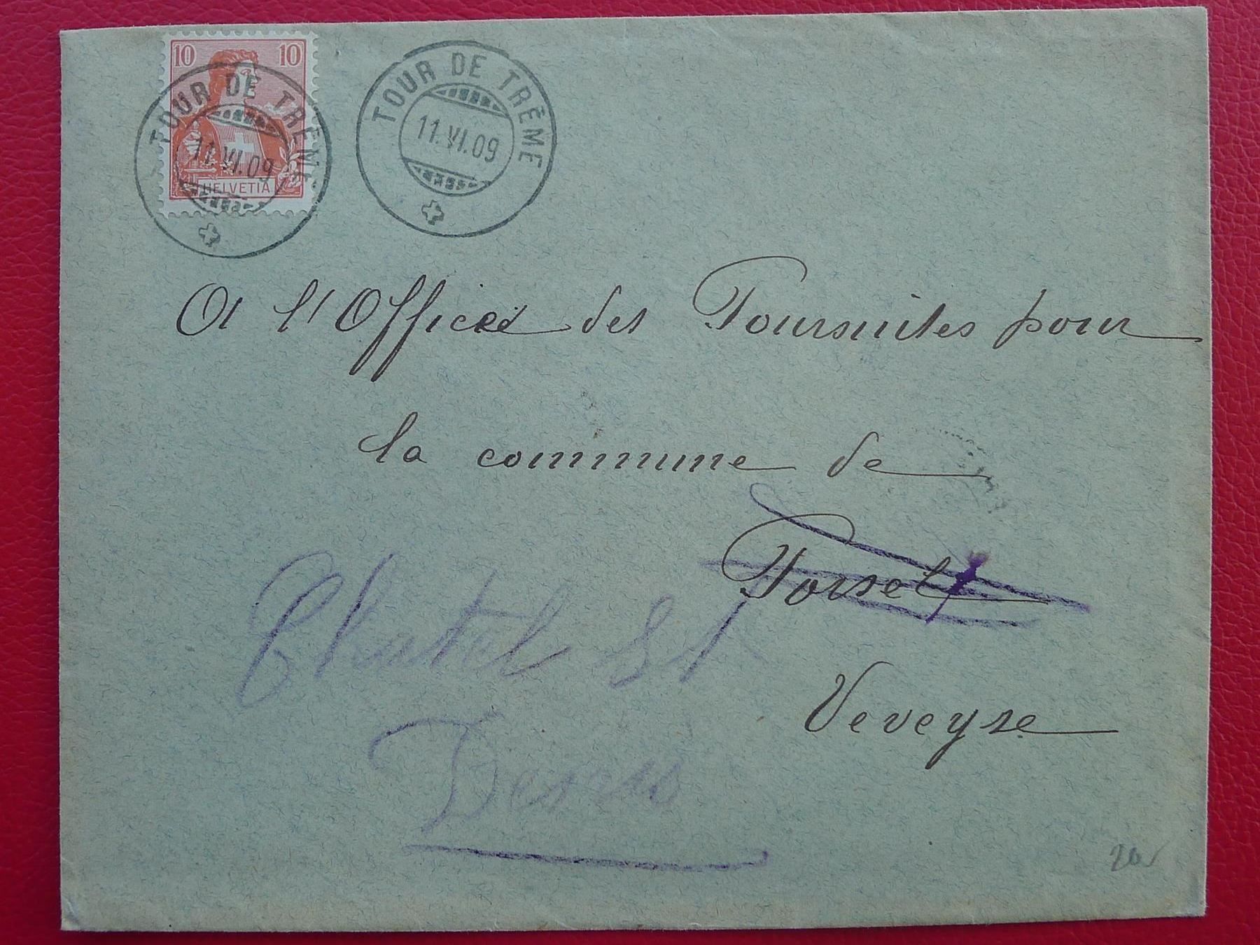 Tutti i francobolli: 1909: Nr.104 auf Brief: TOUR DE TRÉME - CHATEL-ST-DENIS – Usato da Sursee venduto da Luzernerraute