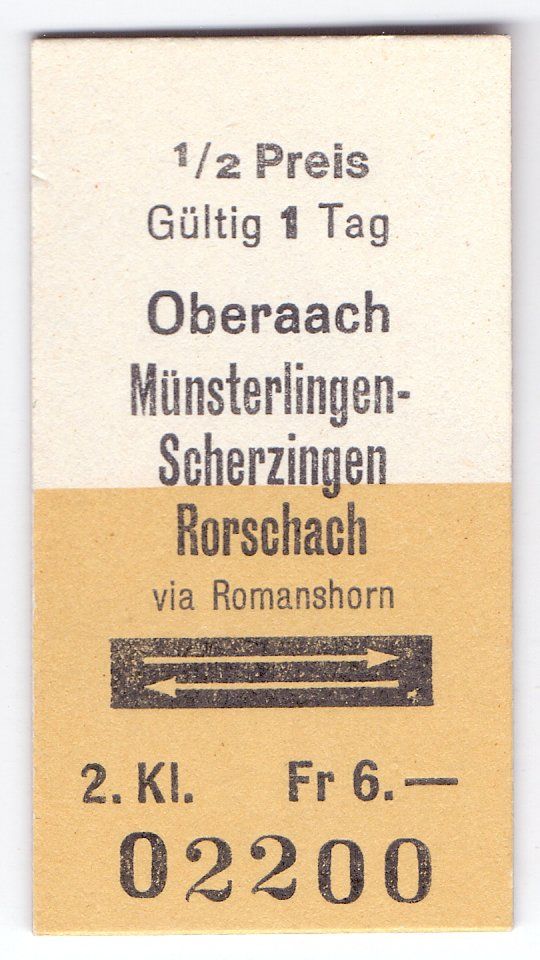 Biglietti: Billette Oberaach - Münsterlingen - Scherzingen - Rorschach – Usato da Langenthal venduto da Sammlungs_aus