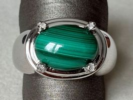 Ring Malachit, 4 Brillanten, Silber 925, Gr. 60, NEU