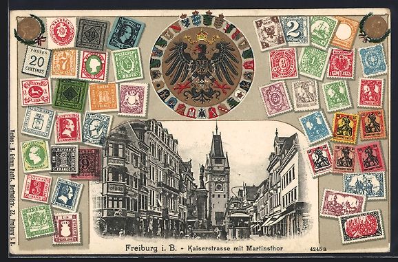 Cartoline postali: Präge-AK Freiburg i. B., Kaiserstrasse  – Usato da Berlin venduto da bartko-reher
