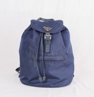 Auth PRADA Nylon leather drawstring backpack blue.