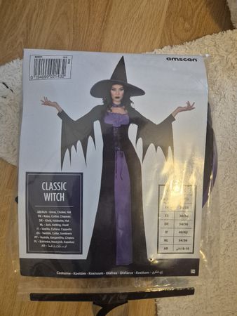 Hexenkostüm für Halloween, Grösse S, inkl. Hut und Halsband