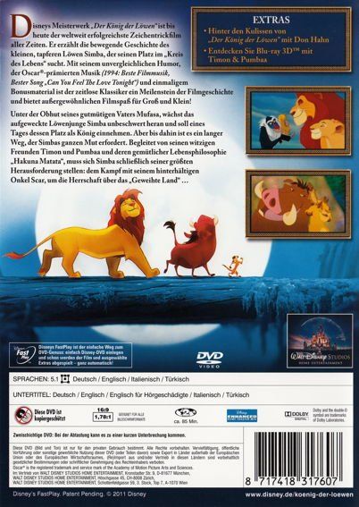 Tutti i DVDs: Der König der Löwen [DVD] – Nuovo e nell'imballaggio originale da Bitsch venduto da Melando 1