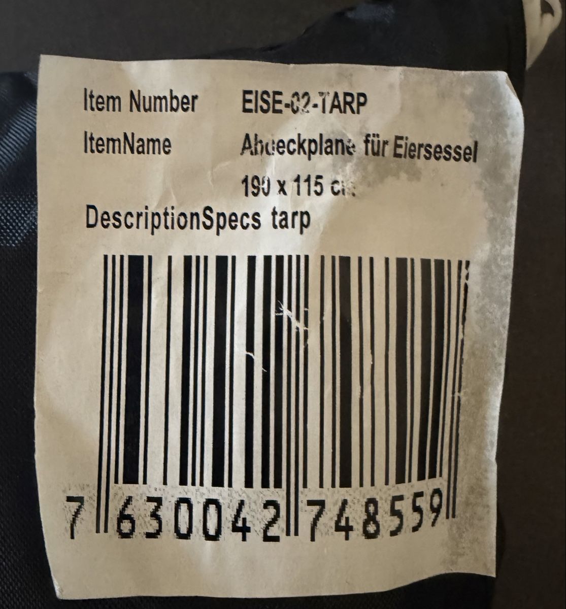 Coperture: Abdeckplane für Eiersessel 190x115 cm schwarz – Nuovo e nell'imballaggio originale da Niederhasli venduto da Erwied 2