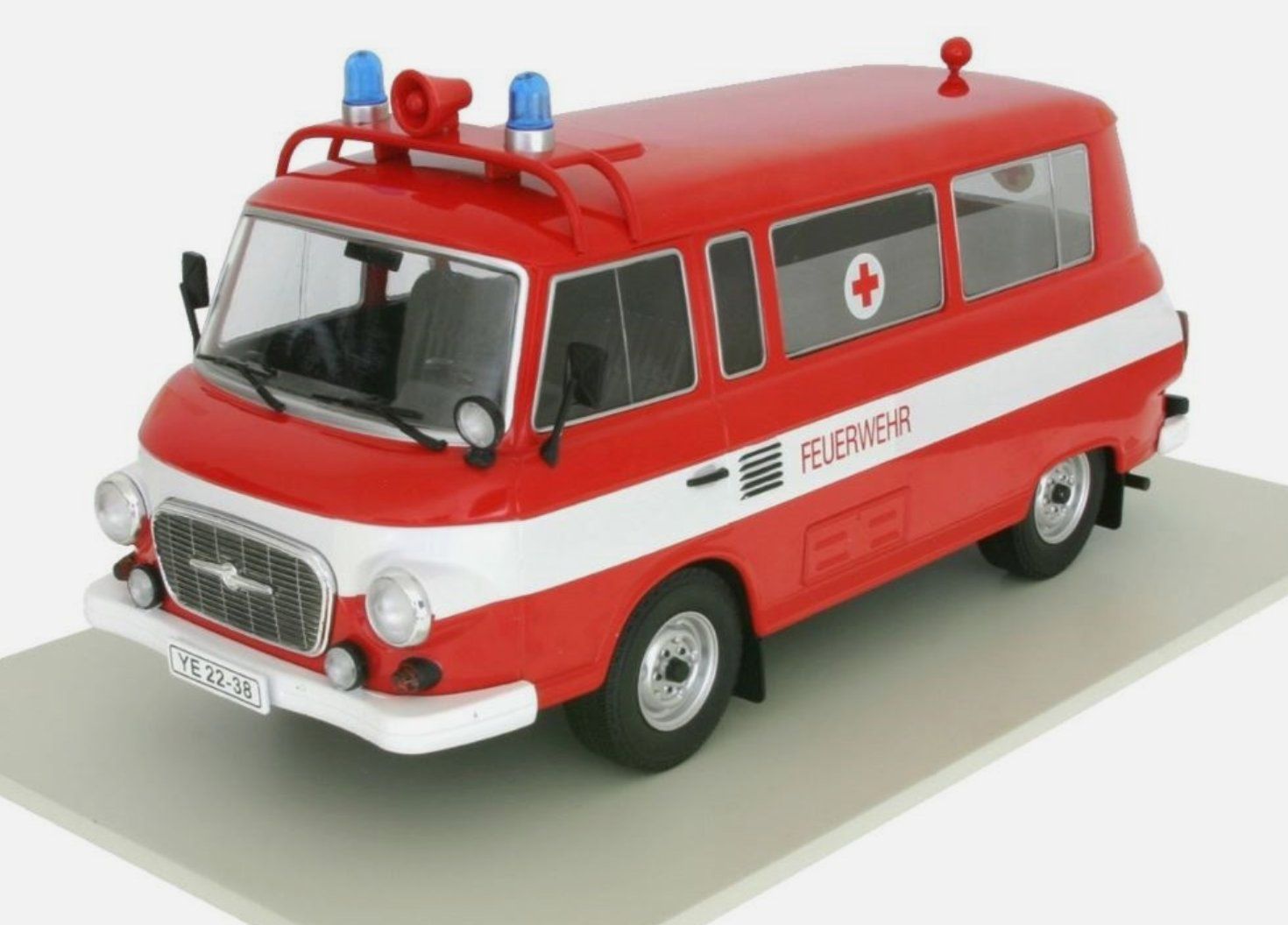 Kit di modellismo & Modellini statici: Camion Barkas B 1000 "Fire Engine" Red/White 1965 Scale 1:18 – Nuovo e nell'imballaggio originale da Lausanne venduto da Techobby