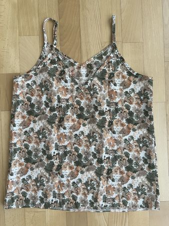 Blumentop Gr. M Sommertop Trägertop beige grün Polyester Vis