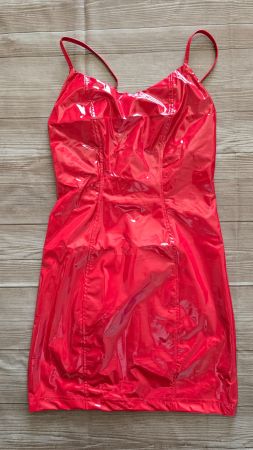 🆕 Rotes Vinyl Mini-Kleid - XS - Wet-Look / Clubwear