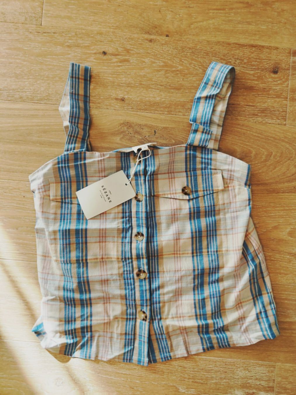 Top: Sezane Crop Top Karo Camel, Gr. 40, neu – Nuovo (secondo la descrizione) da Hedingen venduto da muse10