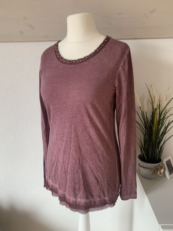 Damen Langarmshirt, mauve, Gr. M, Verzierung am Ausschnitt
