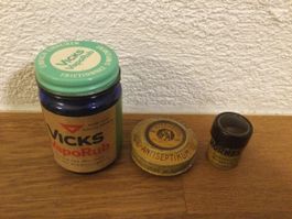 Antike Apothekerdosen Vicks, Vioform, Kornex