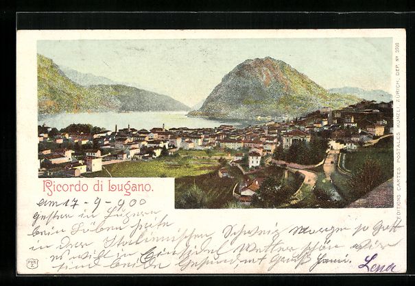 Cartoline postali: AK Lugano, Gesamtansicht, 1900 – Usato da Berlin venduto da bartko-reher