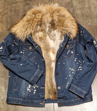 Winter Jeansjacke mit Echtfell Kragen und Futter