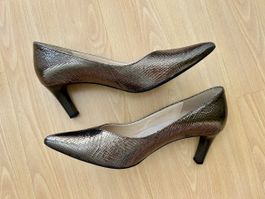 Glitzer Pumps von Högl, Gr. 40 weit, Leder, bronze, Top