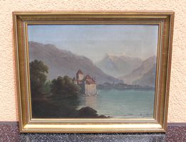 GEMÄLDE SIG. K. LÜTHI SCHLOSS CHILLON DENT DU MIDI