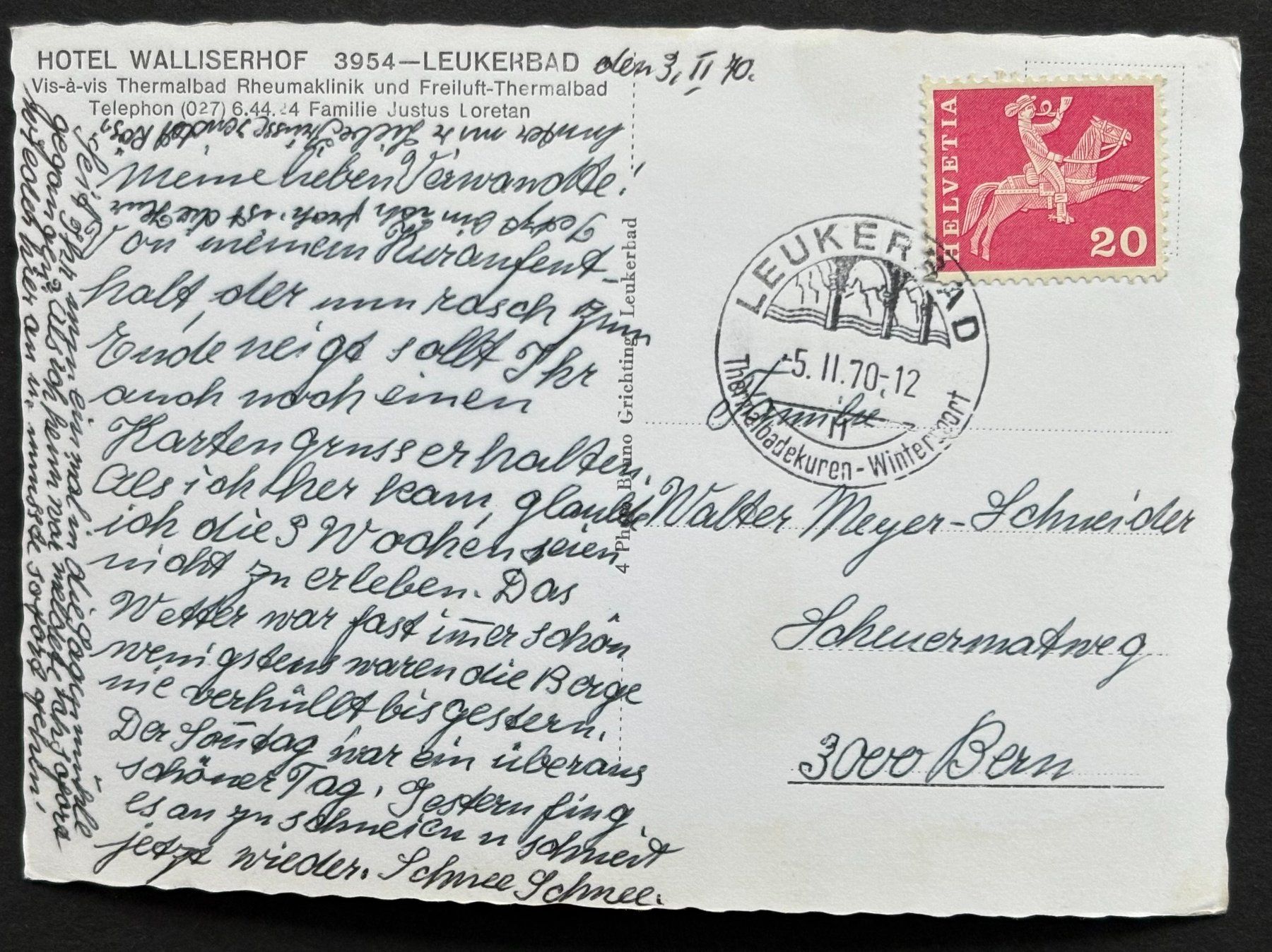 Cartoline postali: HOTEL WALLISEHOFF 3954 LEUKERBAD – Usato da Ostermundigen venduto da crazy-horse-1840 1
