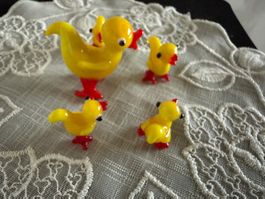 1 Ente + 4 Bibeli, Glasenten, Entenfamilie aus Glas, Vintage