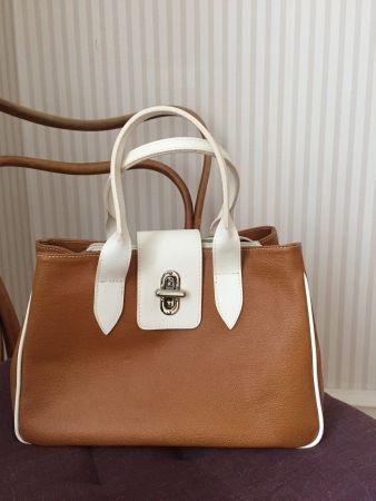 Schicke Ledertasche braun/weiss für Frühling 👜☀️
