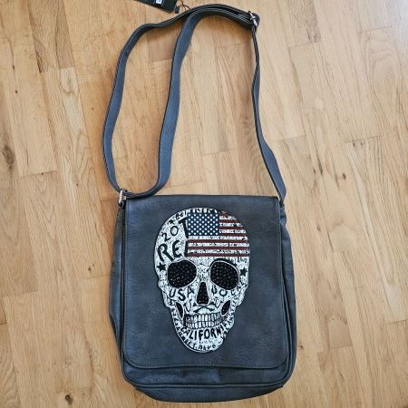 Tasche mit Totenkopf-Applikation Anthrazit neu