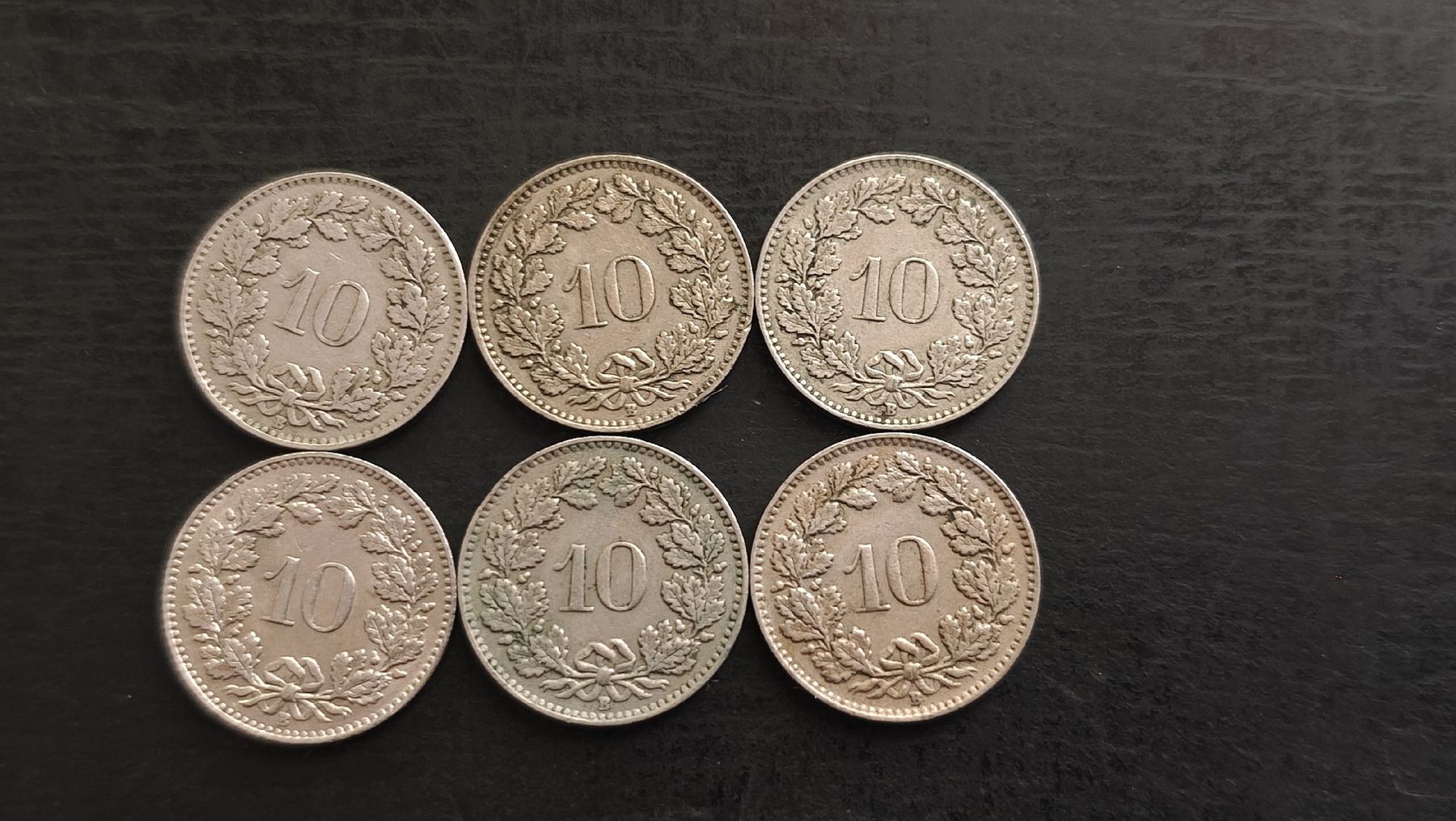 Alle Münzen: 6 x 10 Rappen (1945 - 1961) – Gebraucht aus Schiers von Pet70