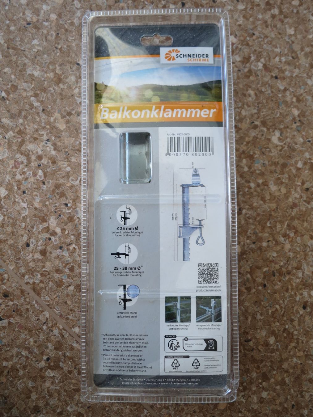 Supporti a parete: Sonnenschirmbalkonklammer – Nuovo e nell'imballaggio originale da Rheinfelden venduto da kampak 1