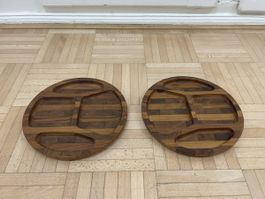 2x vintage Teak Schale mit Fächern Holzschale Teakschale