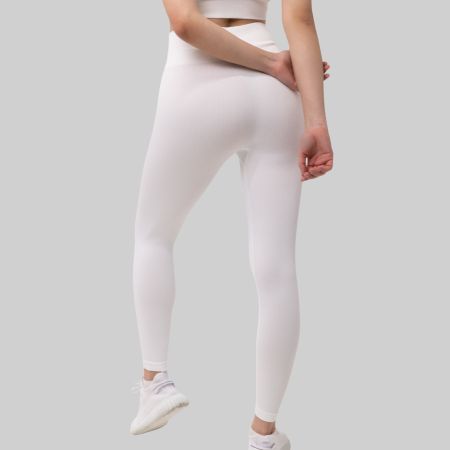 Sport Leggings Damen High Waist Seamless Gym Weiss L YAKWARY