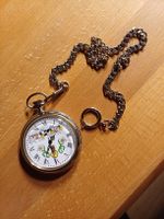 Schweizer Taschenuhr mit Kette, Kuh Motiv und Edelweiss!