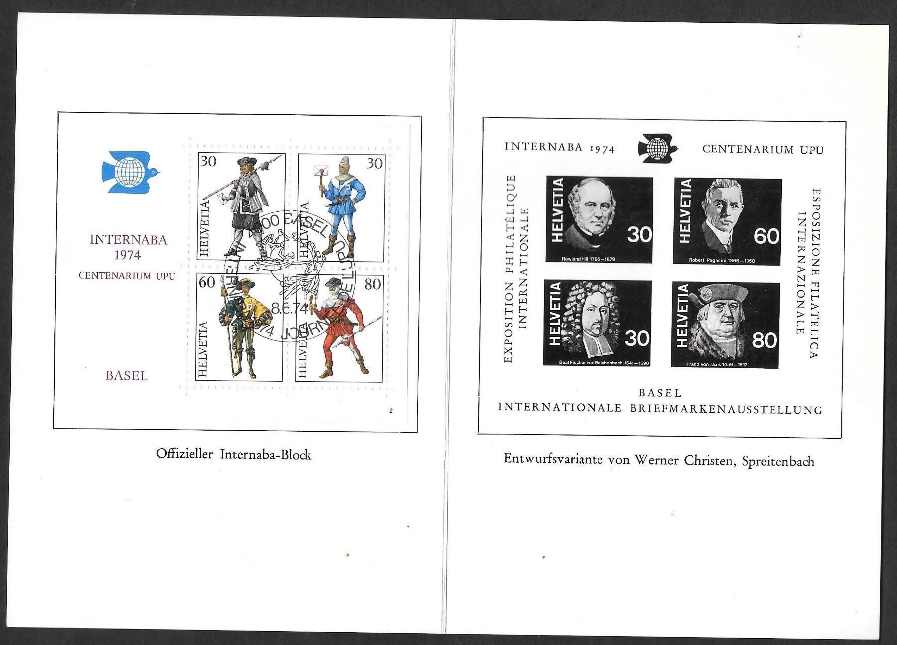 Tutti i francobolli: W50 Internaba-Block und Entwurfvariante Basel 8.6.1974 – Nuovo (secondo la descrizione) da Olten venduto da clotaldi