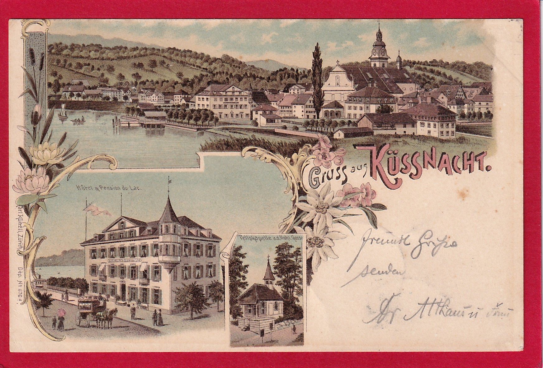 Cartoline postali: AK KÜSSNACHT LITHO, 1898 – Usato da Grüningen venduto da Kartensammler