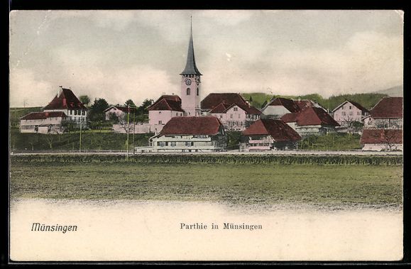 Cartoline postali: AK Münsingen, Parthie mit Kirche – Usato da Berlin venduto da bartko-reher