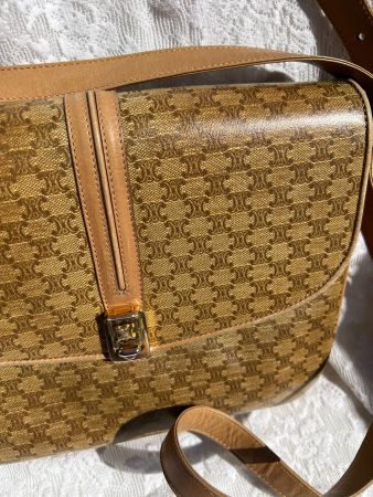 Céline Sac à main vintage en toile Macadam et cuir beige