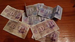 Alte Schweizer Banknoten, Konvolut, Sammler 4x 10, 3x 20.-