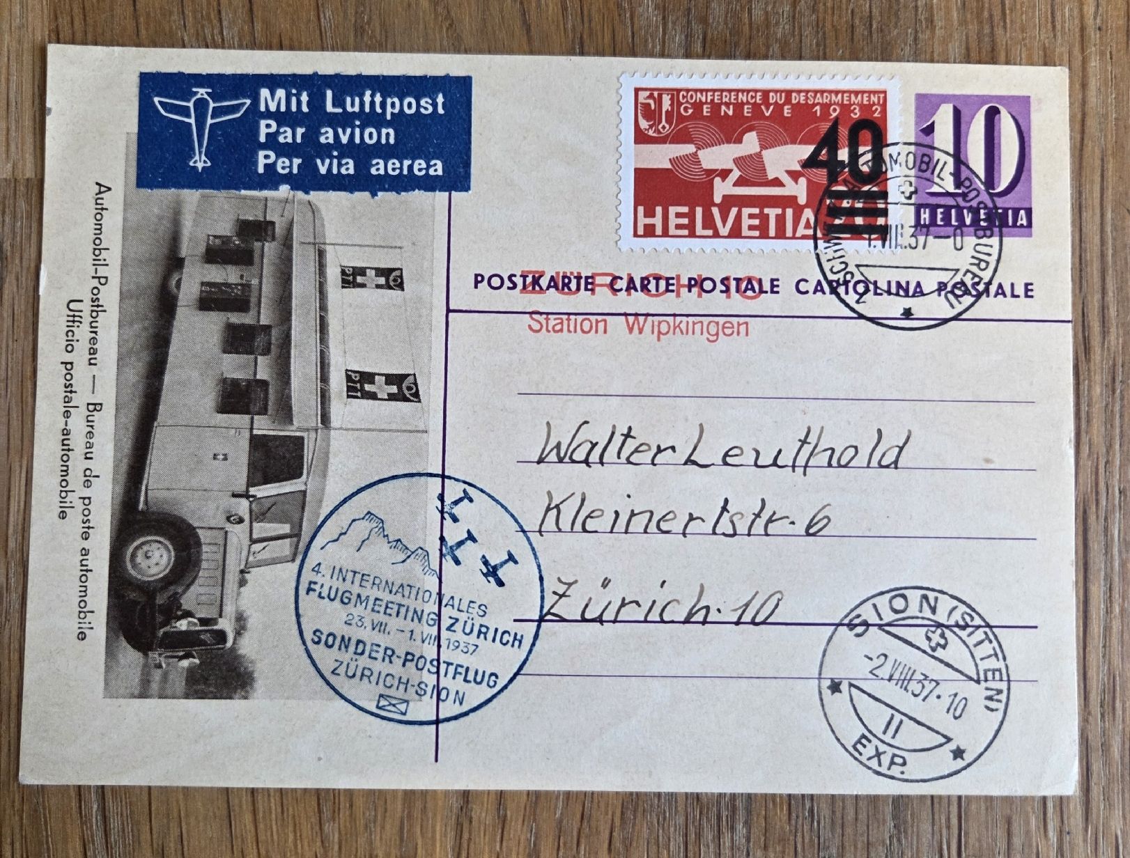 Alle Briefmarken: Postkarte Flugpost 1937 – Gebraucht aus Stans von Ducati16 1