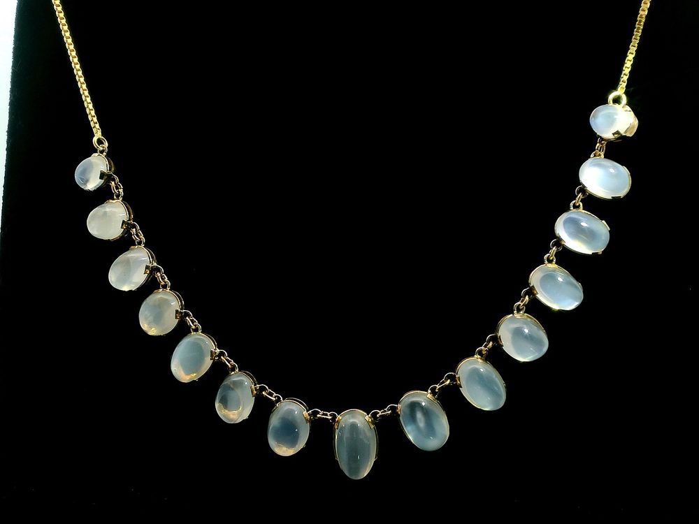 Exquisite Vintage Mondstein Halskette aus 750er Gelbgold 7