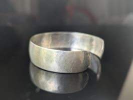 Vintage 800 Silver Hammered Wide Cuff Bracelet Open Band 