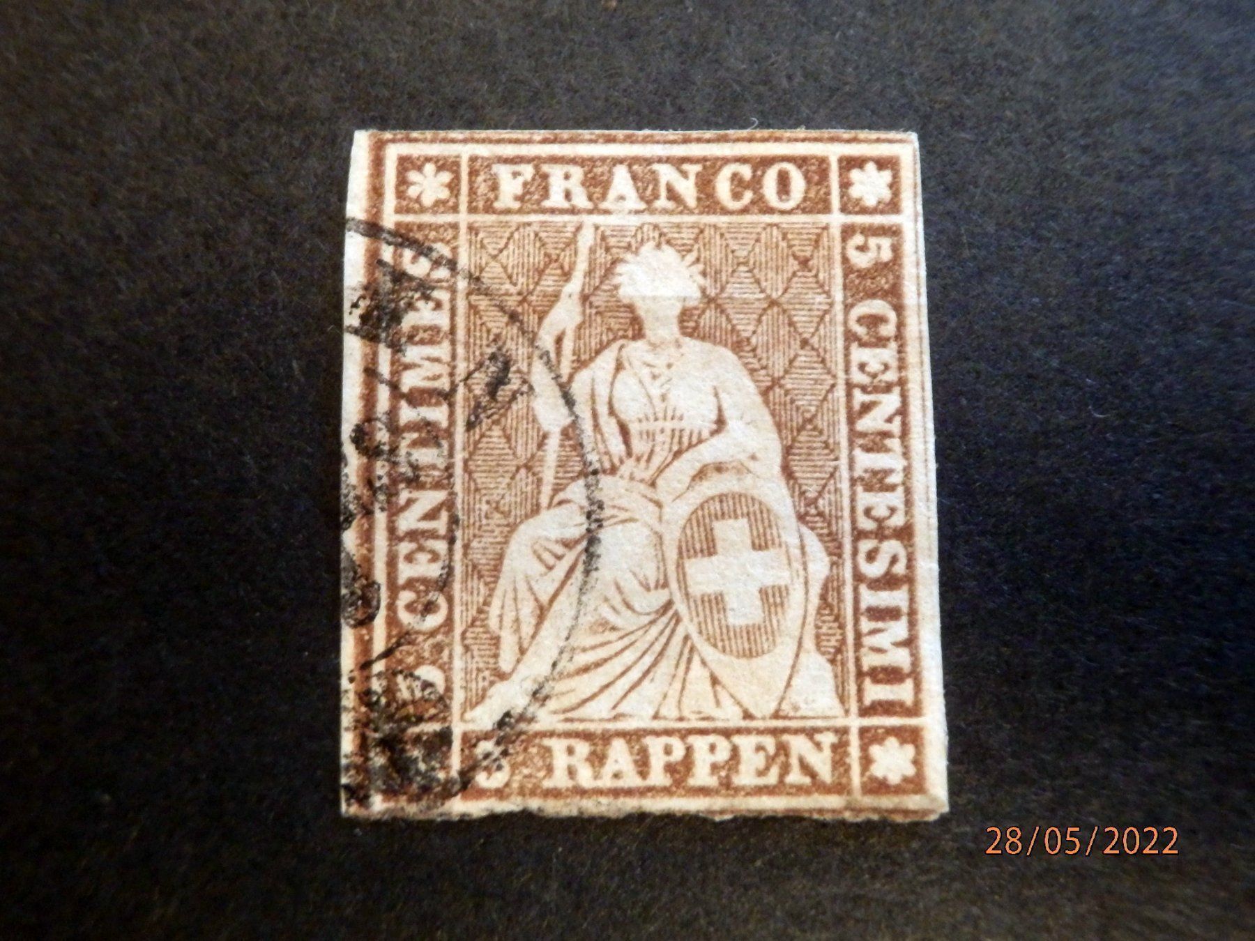 Tutti i francobolli: Strubel, 22D, SBK, CHF 50.00, 2-K Stempel, Schnittfehler – Usato da Ueberstorf venduto da dinbau