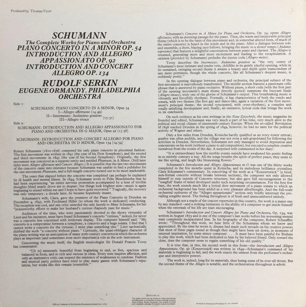 Schallplatten: Schumann/Serkin/PO/Ormandy: Complete Works For Piano And Orc – Neu (gemäss Beschreibung) aus Steinhausen von Vilivinili 1