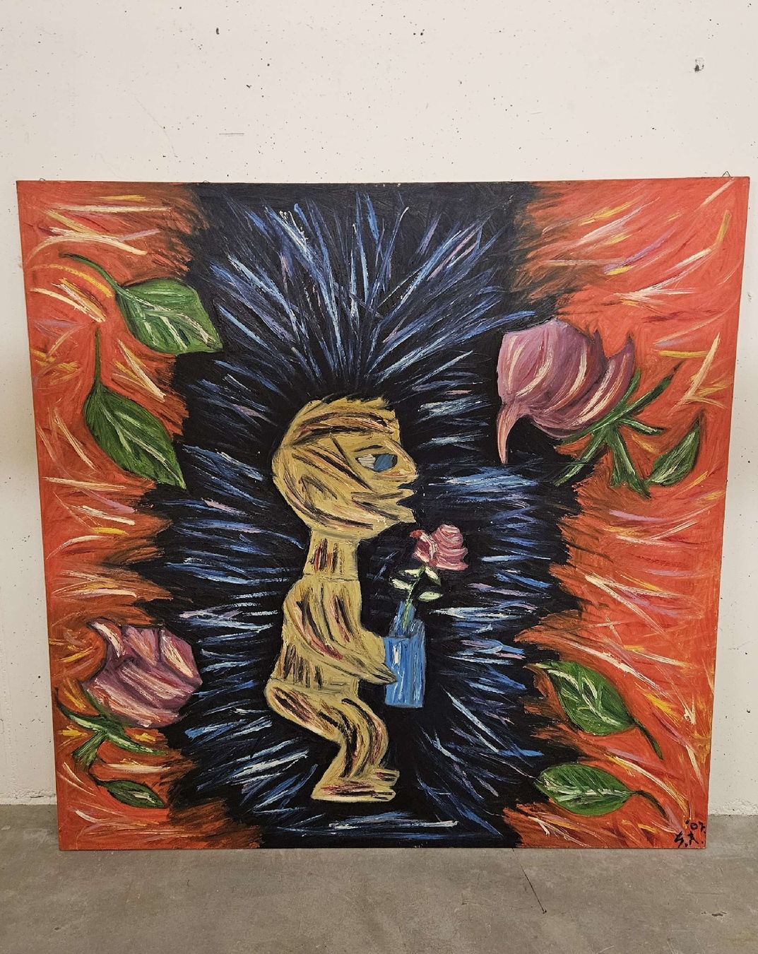 Dipinti: Expressives Gemälde: Figur mit Rose, einzigartiges Kunstwerk – Nuovo (secondo la descrizione) da Wangs venduto da SuSe-Chur