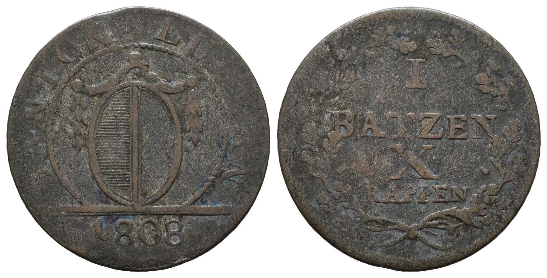 Alle Münzen: Luzern Batzen 1808  /2054 – Gebraucht aus Trimbach von Solothurn1