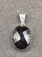 Vintage 925er Silber Unisex Anhänger Ananas Schliff Onyx Top