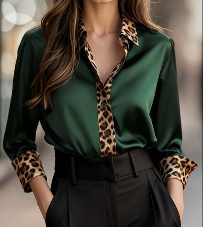 Chic Camicia in raso verde scuro -tg M/L- nuovo